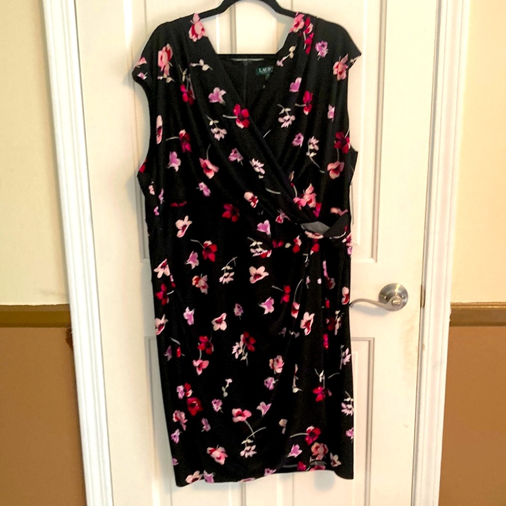 Lauren Ralph Lauren Black Midi Dress with Pink and Red Floral Print